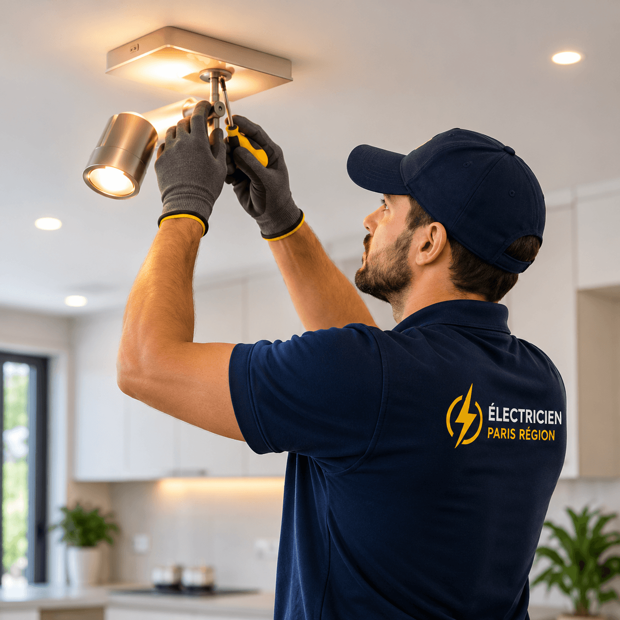 Électricien professionnel réalisant une installation électrique